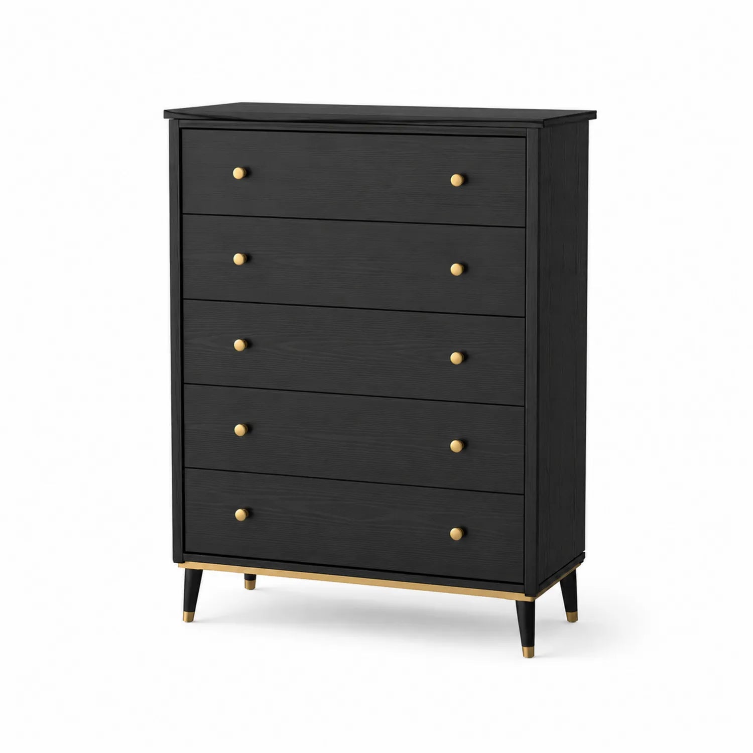 Komoda z drewna czarny z 5 szufladami