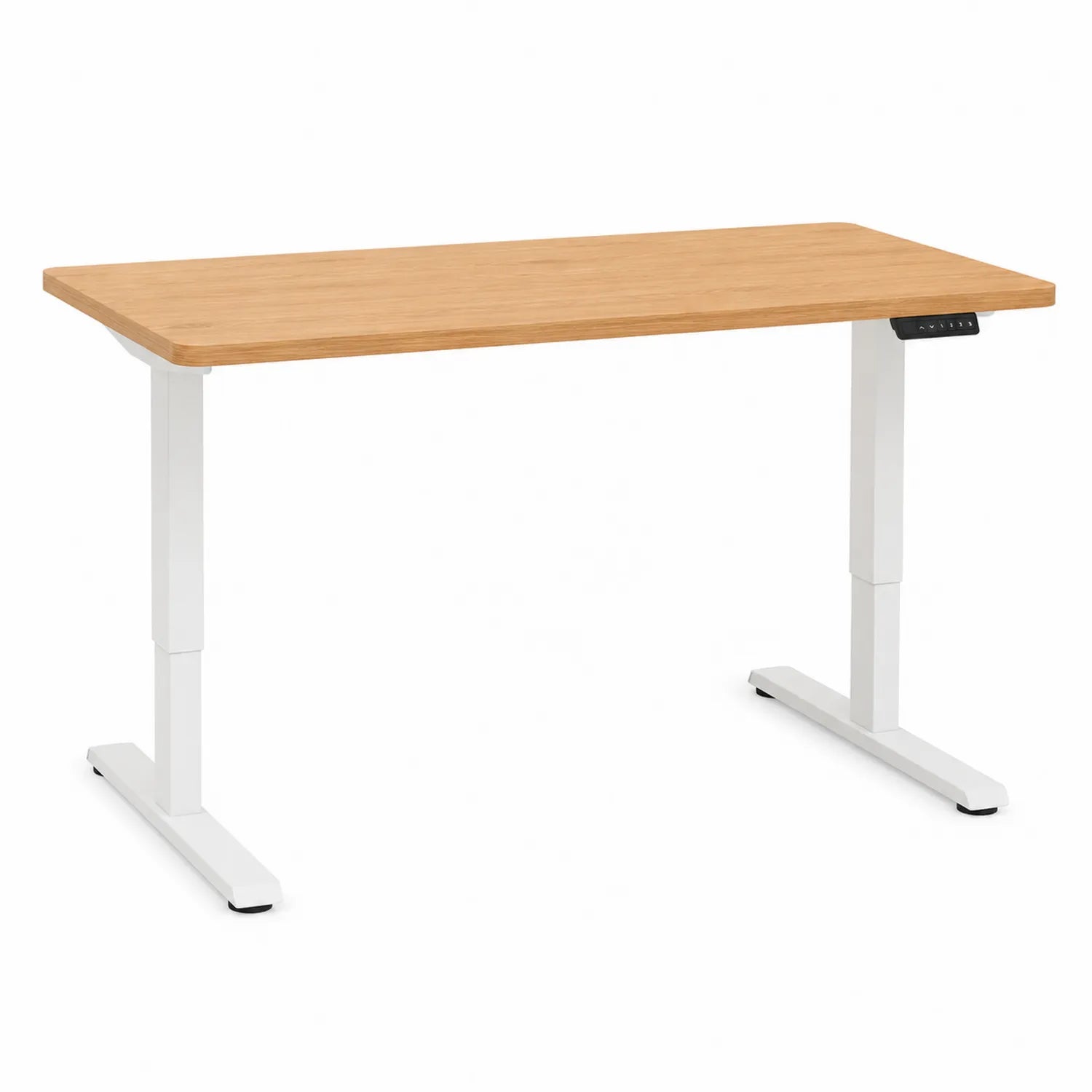 Biurko regulowane elektrycznie z blatem z dębowego forniru i białymi nogami 120x60 cm