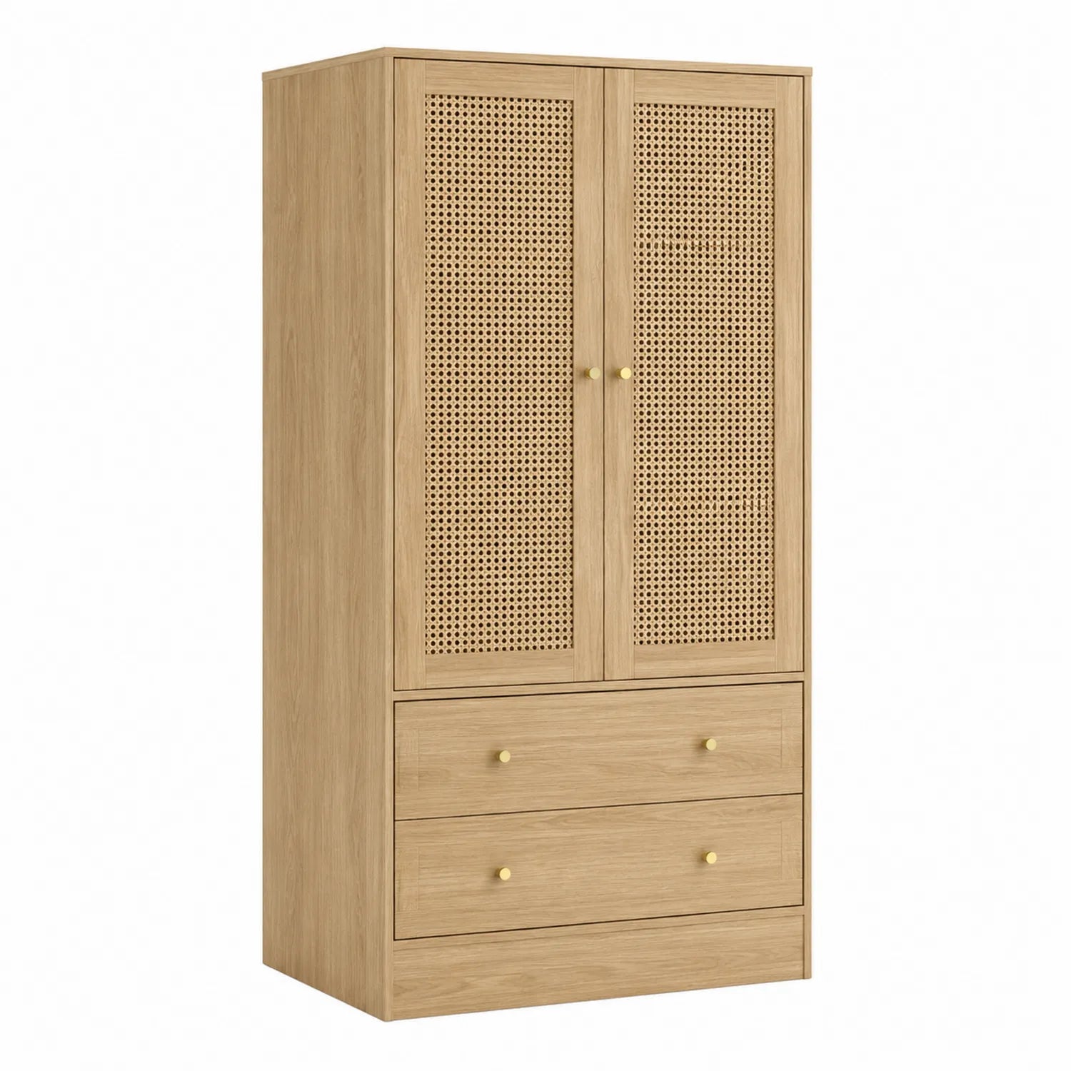 Szafa z płyty MDF i plecionki rattanowej Dąb 180x90x50 cm