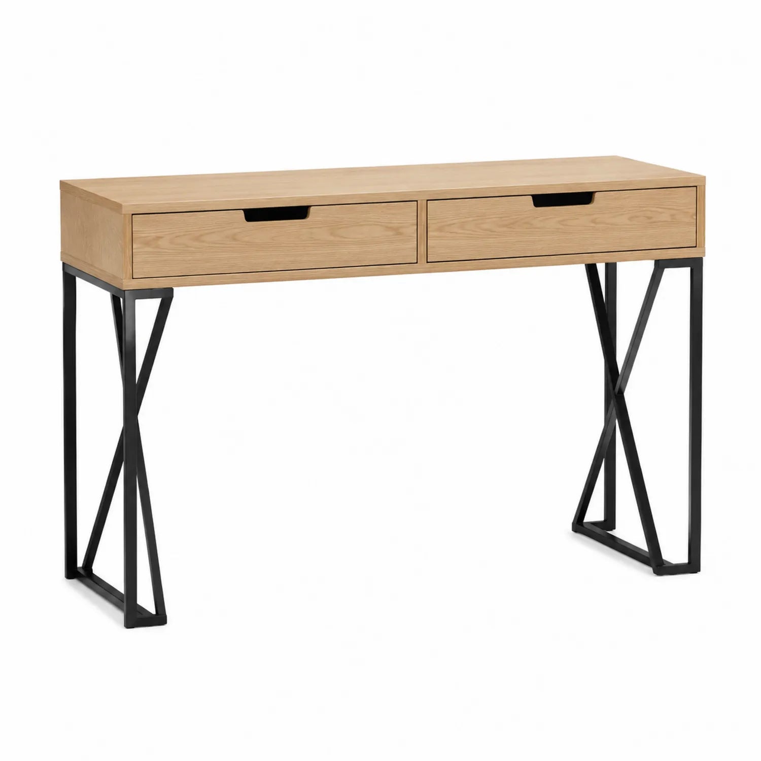 Konsola drewniana z szufladami 120x40x76 cm dąb i metal