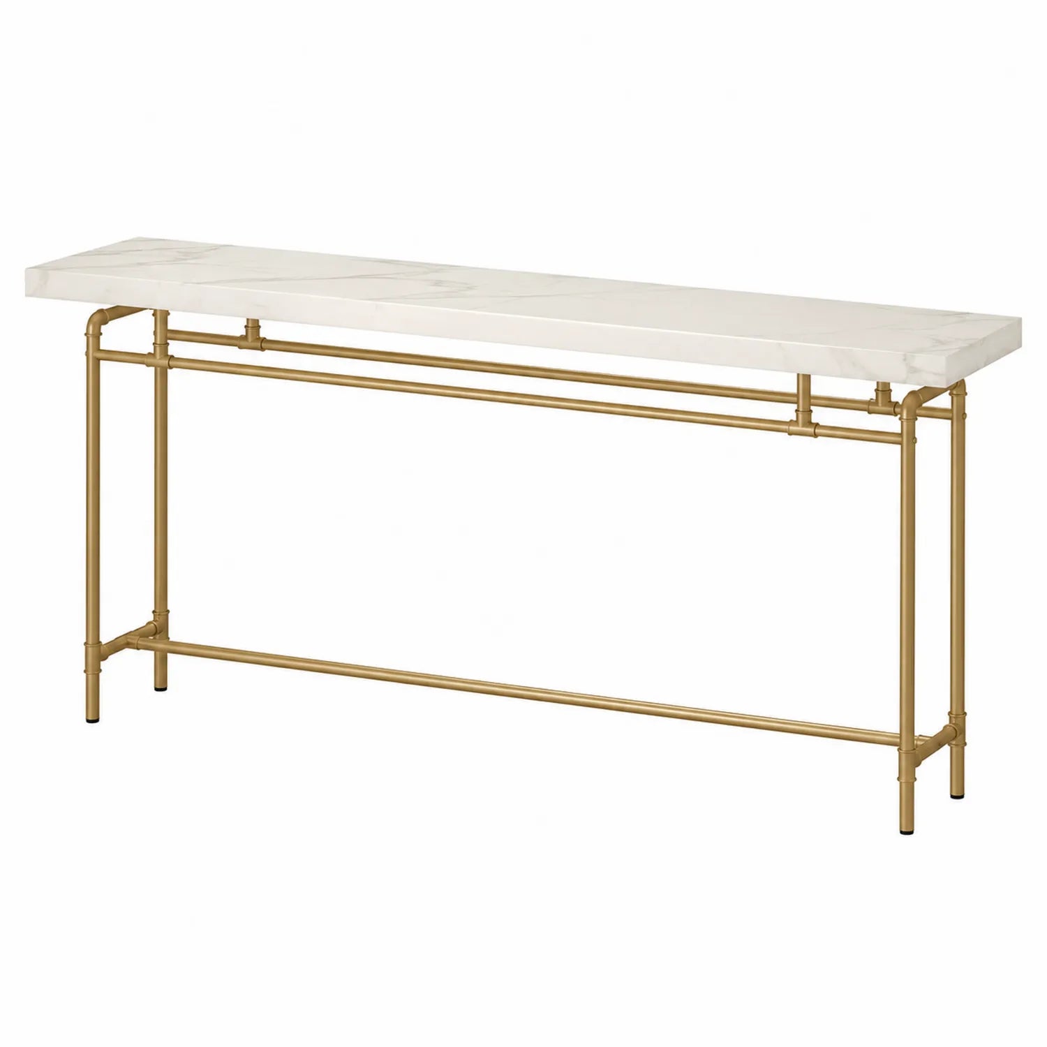 Konsola z metalową ramą i marmurowym blatem biała złota 120x30x75cm