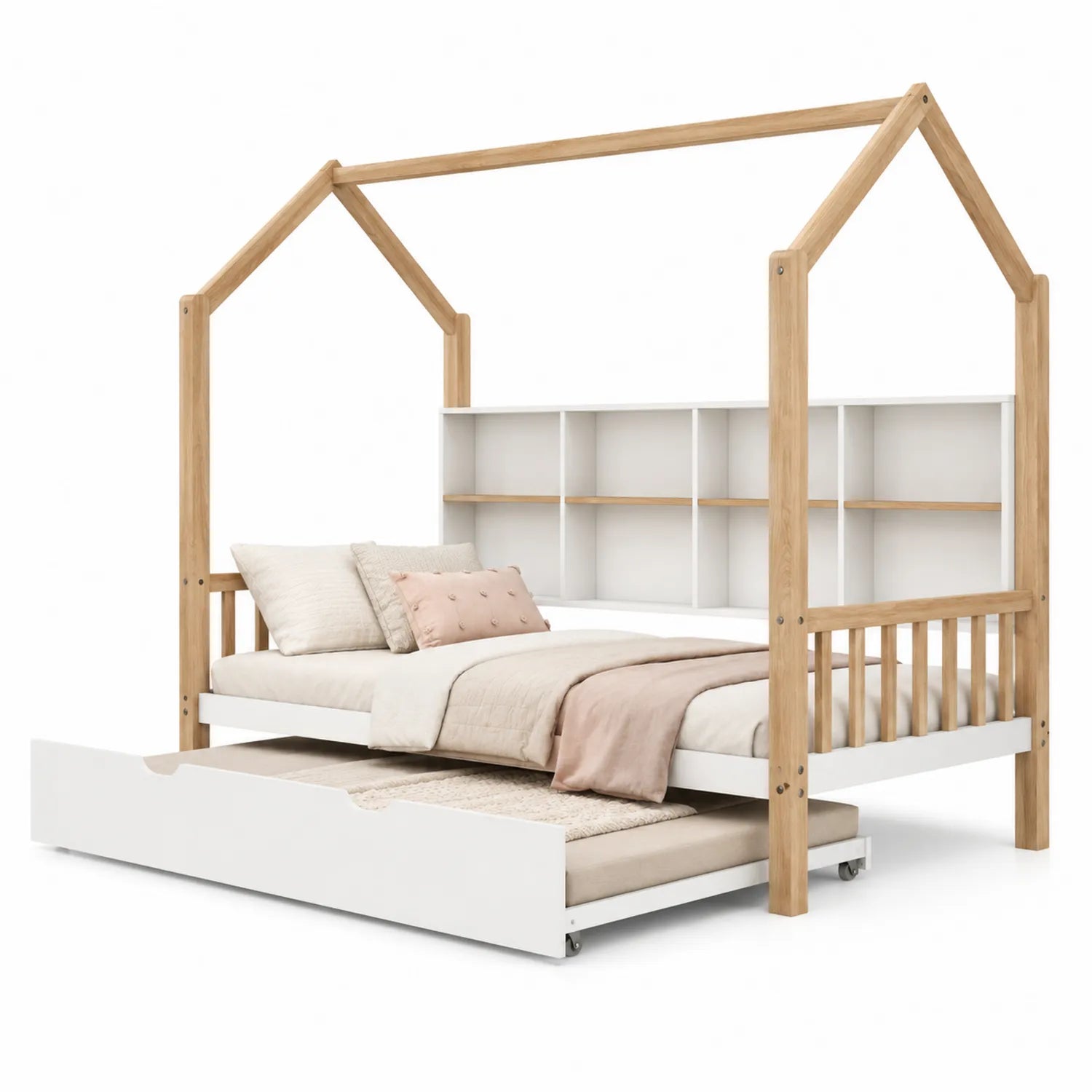 Łóżko dziecięce domek z drewna i MDF z szufladą 200x90 cm
