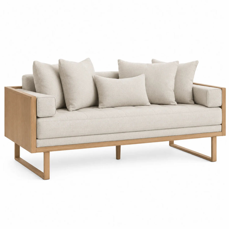 Sofa trzyosobowa z drewna dębowego beżowa 200x85x75 cm