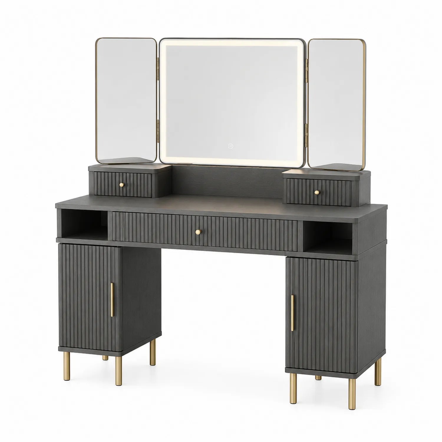 Toaletka z lustrem LED MDF Szary/Złoty