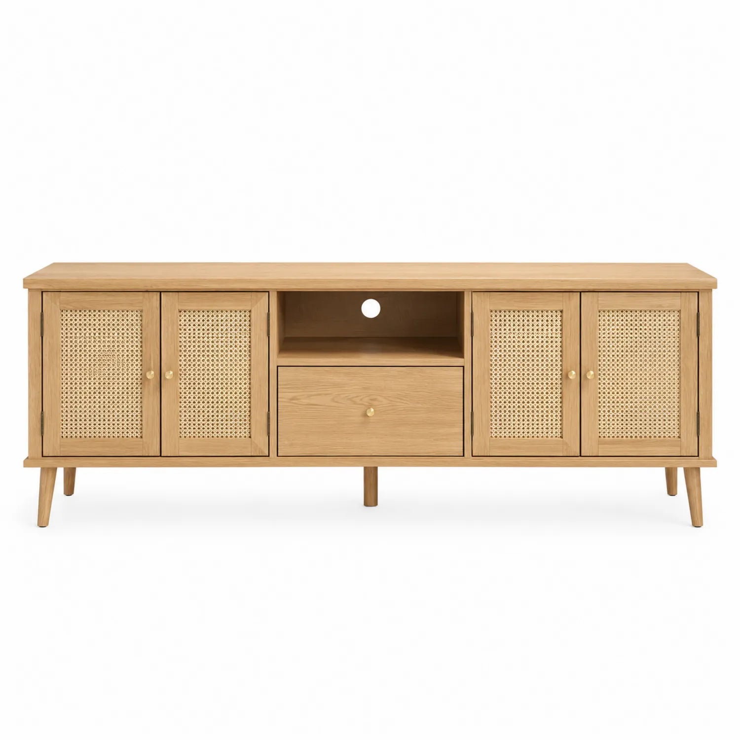 Szafka RTV drewniana z drzwiami rattanowymi 180x40x60 cm