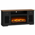 Szafka RTV z kominkiem elektrycznym drewno MDF czarna 152 x 40 x 75 cm