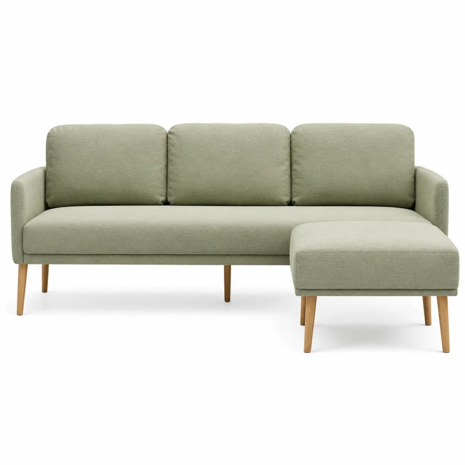 Sofa narożna tkanina zielona 3-osobowa z drewnianymi nogami