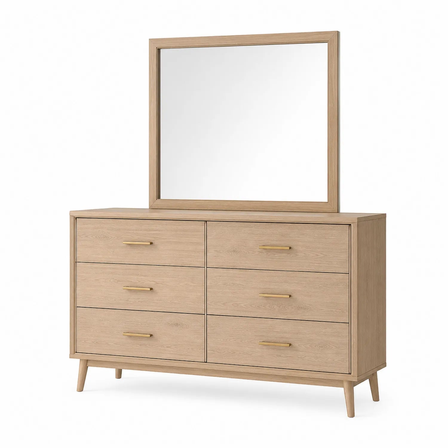 Komoda z Lustrem 6 Szuflad MDF Dąb Naturalny